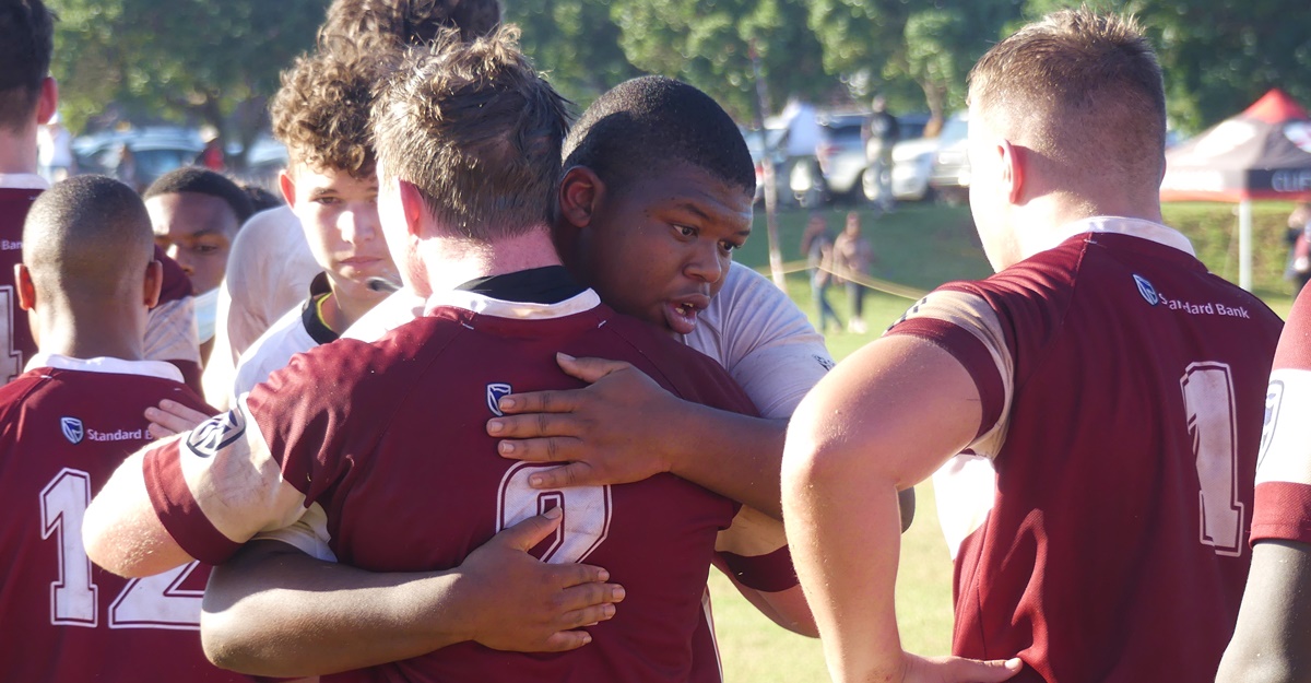 There was no quarter given on the field during the match, but plenty of respect for the opposition afterwards. (Photo: Brad Morgan)