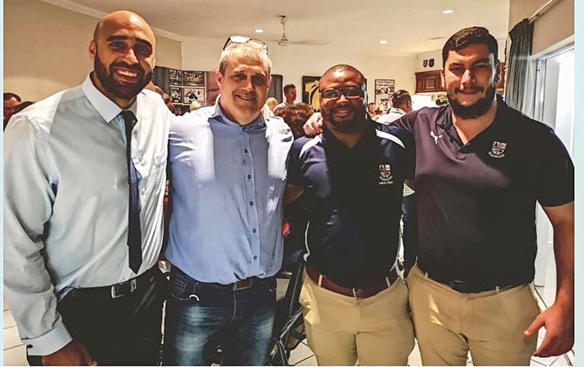 Waylon with Guy Coombe, who coached the 2003 Westville 1st XV that also featured Jabz Zulu, and senior sports officer Thomas Jackson. (Photo: https://www.facebook.com/westvilleboyshighschool/ Westville Boys’ High on Facebook) 