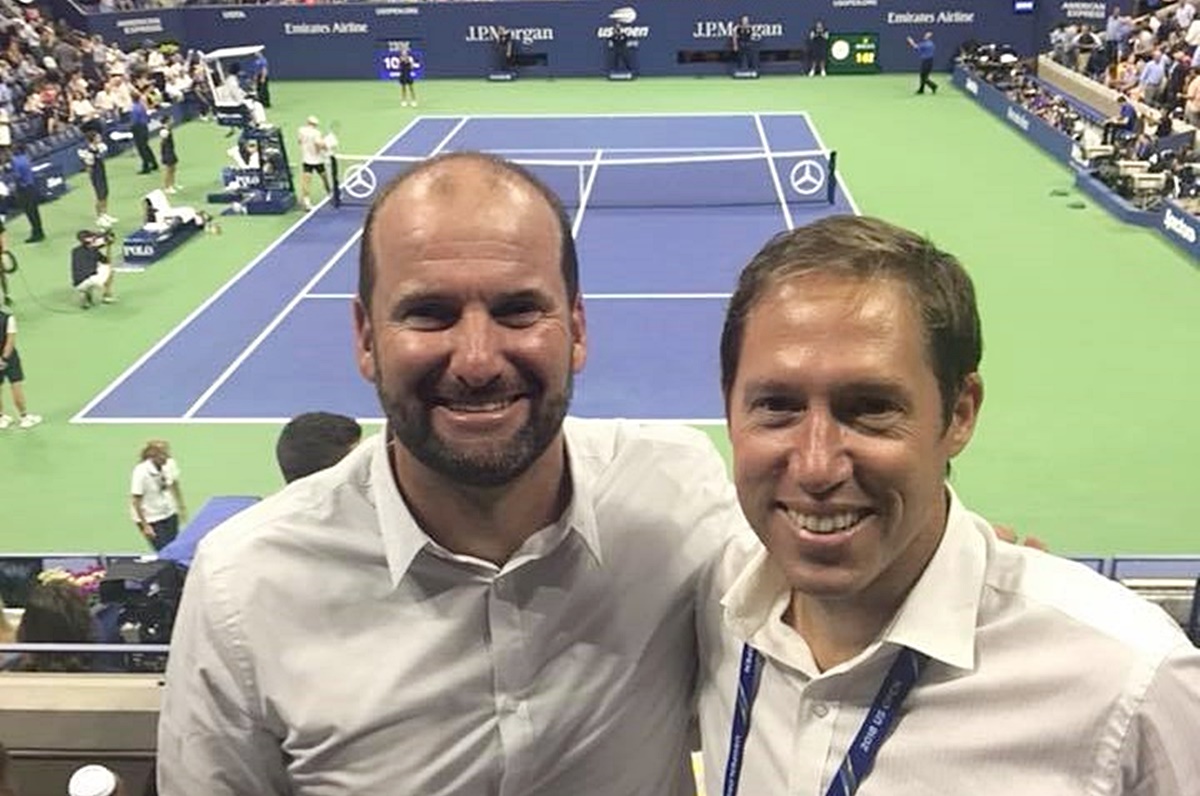 The world-renowned tennis commentator with his former doubles’ partner and former South African Davis Cup captain John-Laffnie de Jager.