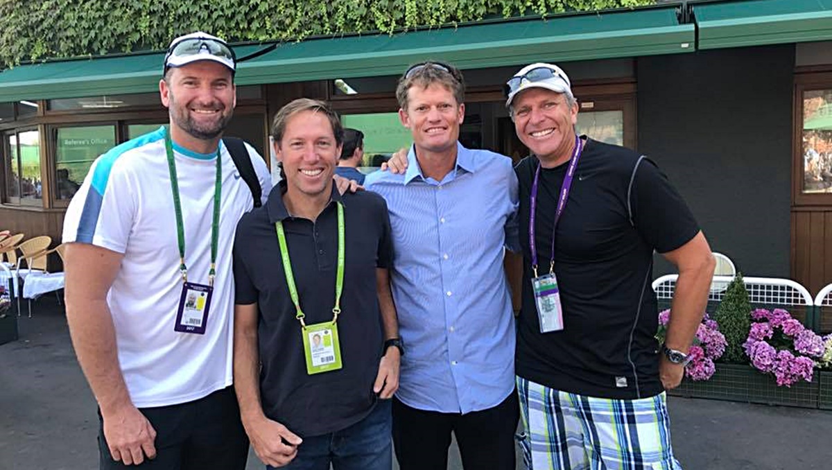 Wimbledon 2017: Robbie Koenig with one of his former doubles’ partners, John-Laffnie de Jager; Wayne Ferreira, who was part of the same generation of young South African tennis talent; and David Friedland.