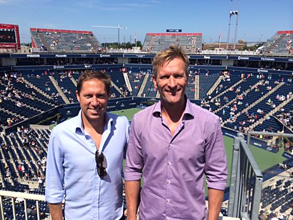 Robbie and Jason Goodall just before commentating on the Masters 1000 final in Toronto in 2014 between Jo-Wilfried Tsonga and Roger Federer.