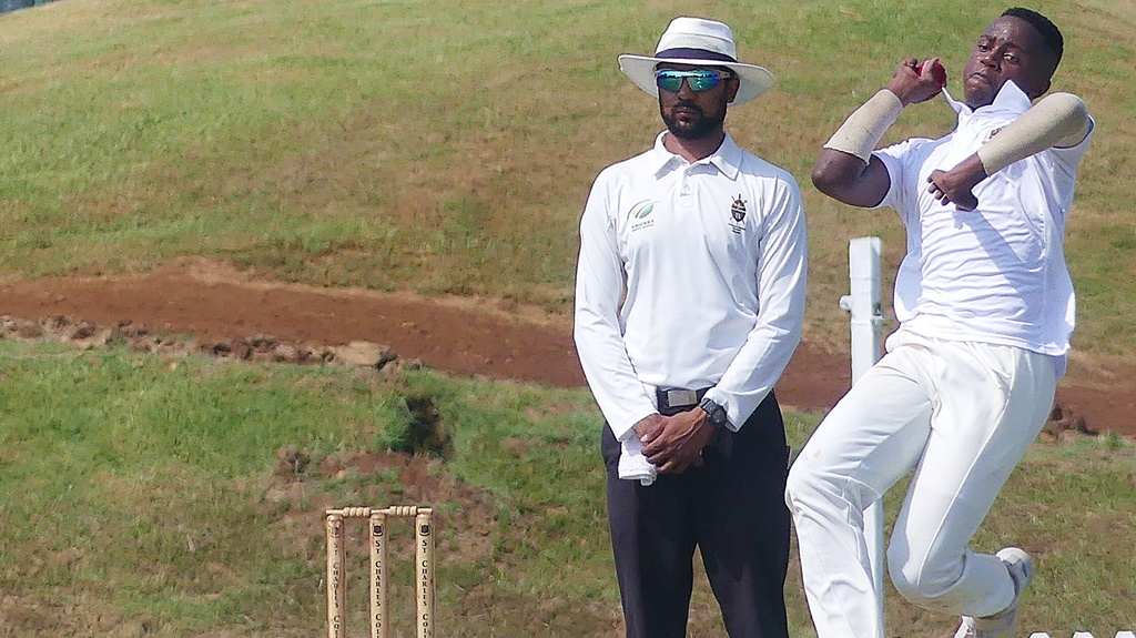 Saint Charles' opening bowler Thabiso Ndlela captured 1 for 12 in five challenging overs. (Photo: Brad Morgan)