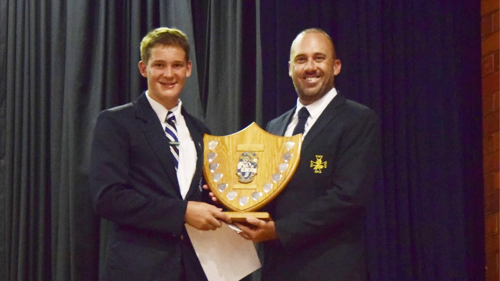 Tristan Parkinson receives the Headmaster's Award from Northwood Principal Paul Viljoen, 23 January 2023.