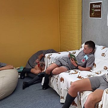 Getting comfortable on beanbags and couches in Maritzburg College's Margaret A'Bear Media Centre.