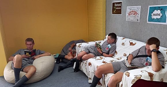 Getting comfortable on beanbags and couches in Maritzburg College's Margaret A'Bear Media Centre.