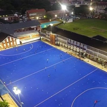 The DHS Blue and Gold Astroturf by night, February 2023.