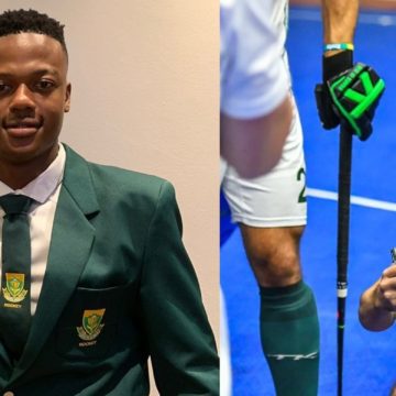 Cameron Mackay and Bongamusa Mngoma, South African representatives from Westville Boys' High at the FIH Indoor Hockey World Cup in Pretoria, February 2023.