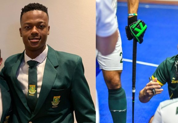 Cameron Mackay and Bongamusa Mngoma, South African representatives from Westville Boys' High at the FIH Indoor Hockey World Cup in Pretoria, February 2023.