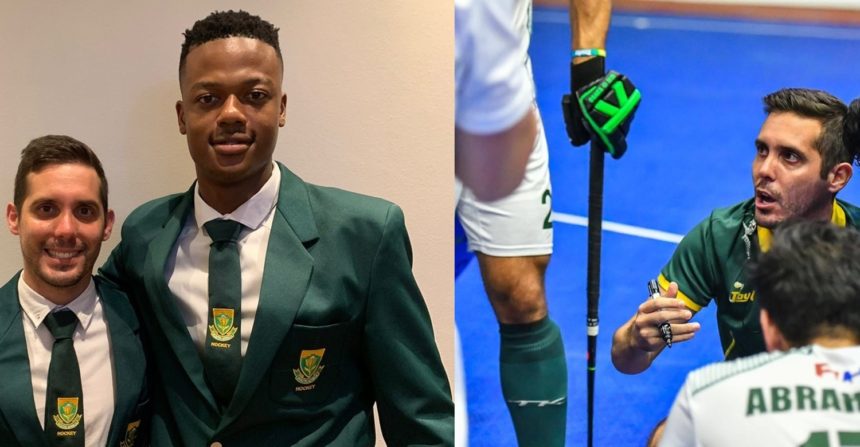 Cameron Mackay and Bongamusa Mngoma, South African representatives from Westville Boys' High at the FIH Indoor Hockey World Cup in Pretoria, February 2023.