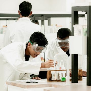 Learners at work in the new Saint Charles College science laboratory, February 2023.