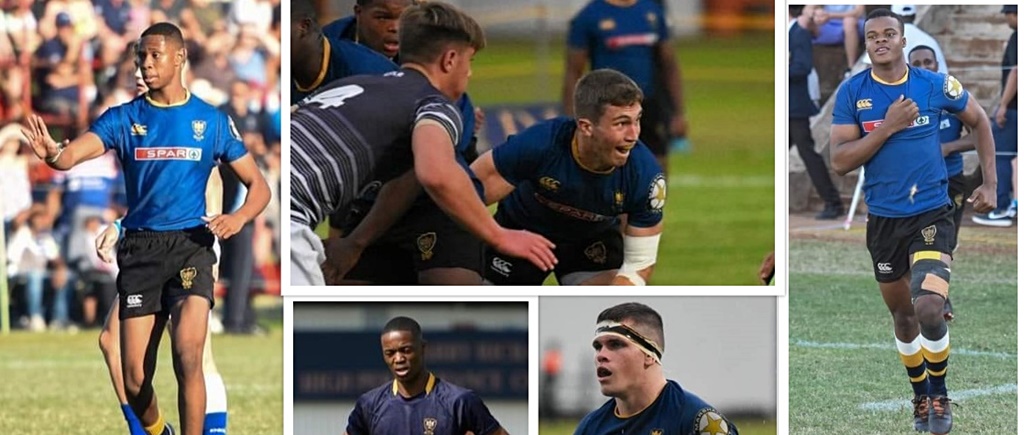 The five boys from the DHS class of 2022 who have now been included in the Sharks under-19 squad, clockwise, from top left: Minenhle Ngcamu, Zak Smith, Tholithemba Sibisi, Connor Carson and Ntobeko Mhlongo.