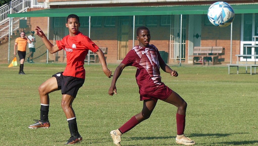 Malachi Momple watches his blistering shot head towards the back of the Newton goal. (Photo: Brad Morgan)