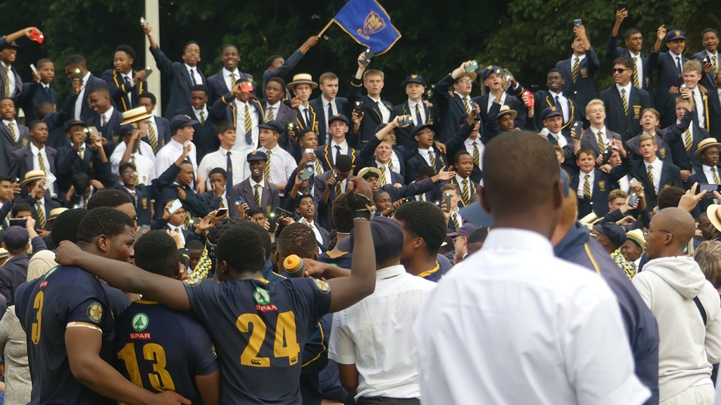 The packed DHS stands celebrated loudly and proudly after their 1st XV's victory over Northwood. (Photo: Brad Morgan)