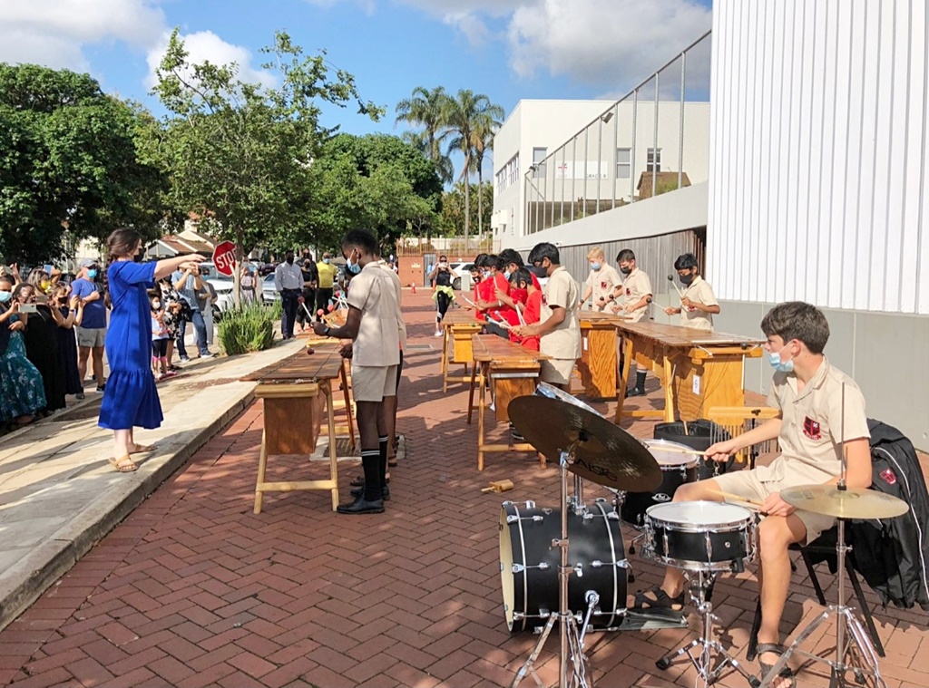 During the Covid-19 pandemic restrictions, the Clifton Music Department brightened up the parents' day by putting on a Marimbas performance at drop-off one morning.