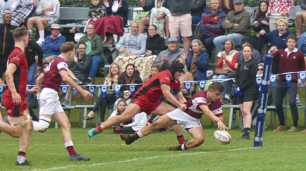 Try time for the Kearsney College 1st XV against Hartpury College on day three of the 2023 Kearsney Easter Rugby Festival. (Photo: Brad Morgan)