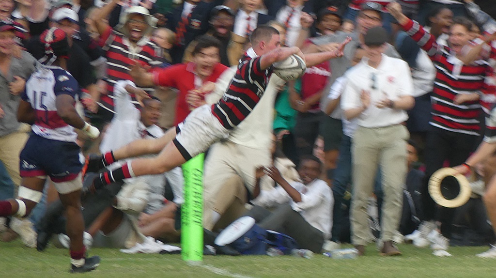 Colm Reardon's try, Maritzburg College's fourth of the match, secured their victory over Westville Boys' High, Goldstone's, 13 May 2023. (Photo: Brad Morgan)