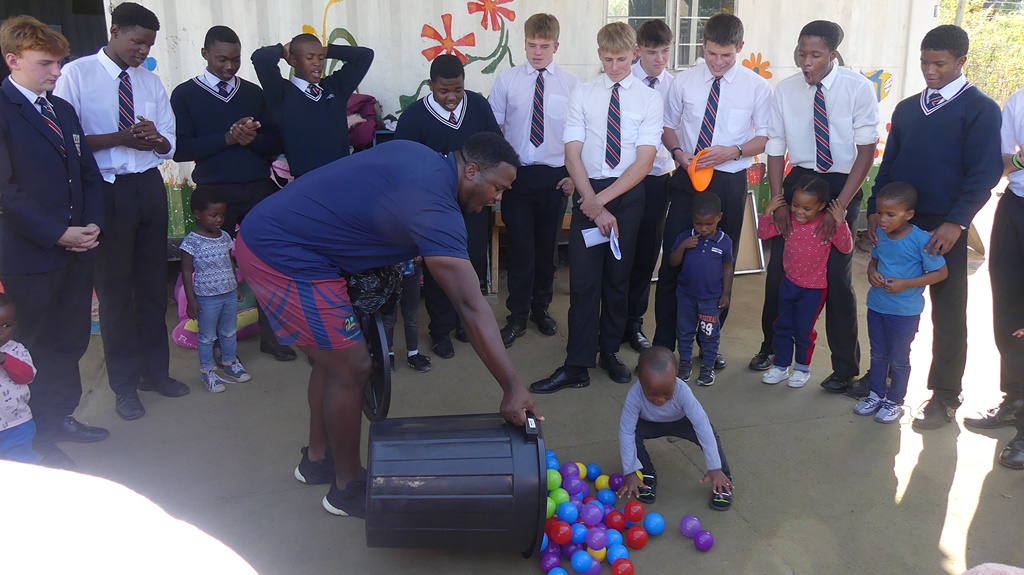 Fun, learning, and the development of gross and fine motor skills with the Westville Boys' High grade 10 rugby players. (Photo: Brad Morgan)