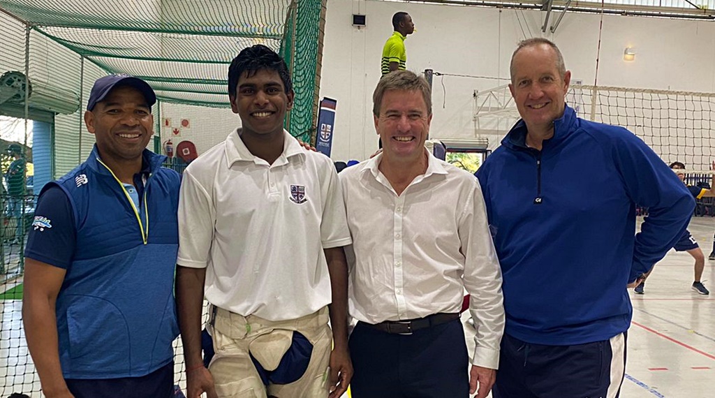 Westville Boys' High Head of High Performance for Cricket Christo Esau, Romashan Pillay, Westville legend Errol Stewart, and Wayne Scott, WBHS Director of Cricket.