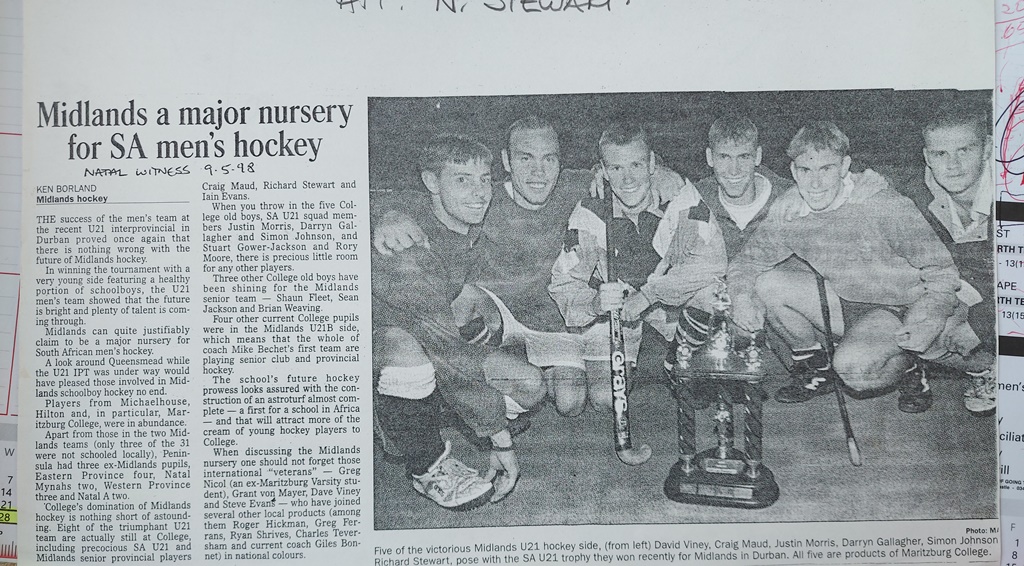 Journalist Ken Borland wrote about the massive impact of Maritzburg College's class of 1998, not only on school hockey, but also on national under-21 and men's hockey.