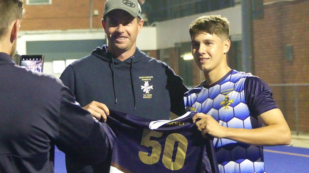 Three members of Northwood's 1st XI received special jerseys for winning their 50th caps for the Knights. They ensured it was a special evening by defeating an excellent DHS 1st XI. (Photo: Brad Morgan)