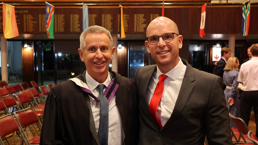 Kearsney Deputy Headmaster Ant Willow with guest speaker and former pupil, Doctor Michael Cardo. (Photo: Hannah Shirley)