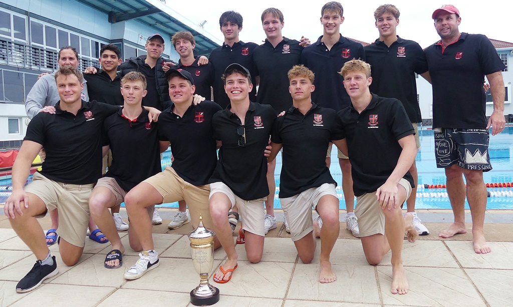 The Clifton water polo teams celebrates winning the KZN Top 10 Water Polo Tournament, and with it the Rowe Cup. (Photo: Brad Morgan)