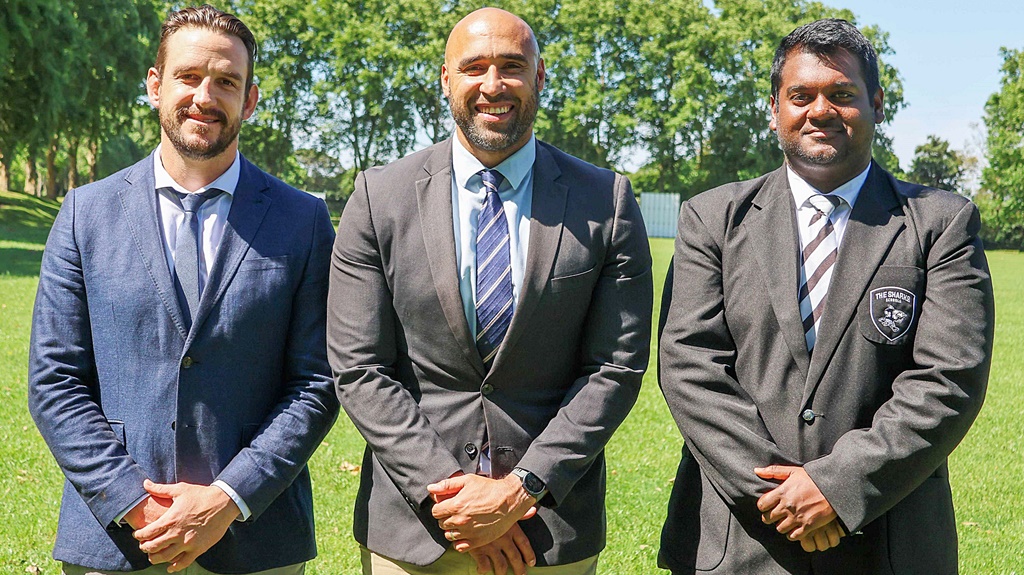 Keegan Daniel, former Sharks' captain, Springbok and Kearsney College's new Director of Rugby; Waylon Murray, former Springbok and Director of Sport at Kearsney; with Divesh Sookdeo, Director of the 2024 Kearsney Easter Rugby Festival.