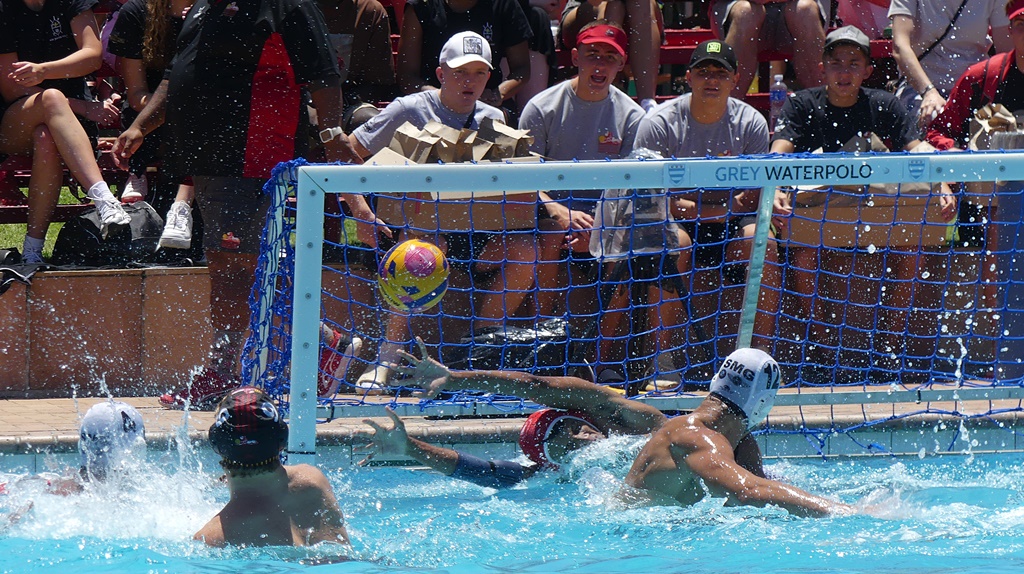 In the most electric and consequential pool match in the boys' u19 division, Central Gauteng A defeated KZN A 9-6. Here, despite diving at full stretch, KZN 'keeper Nathan Jacobs is beaten. (Photo: Brad Morgan)