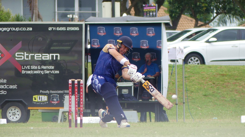 St Charles captain Marcel Wellman struck two sixes, including this one, and Saints tallied four in their innings. They didn't hit a single four, which was indicative of their overly aggressive batting approach. (Photo: Brad Morgan)