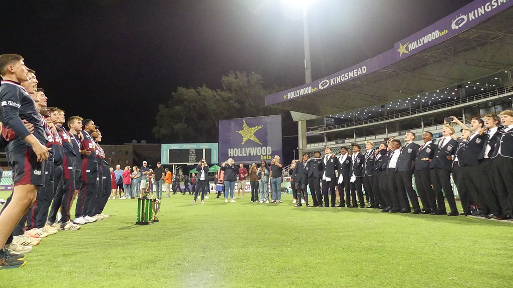 Westville's 1st XI and their supporters celebrate the side's stirring victory in the final of the W100. (Photo: Brad Morgan)