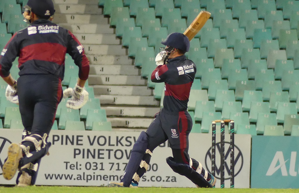 Max Robertson watches the flight of the ball anxiously after pulling Sandiswa Yeni. Unfotunately for the Westville opener, he picked out Matthew Lamplough on the boundary, and was caught. (Photo: Brad Morgan)