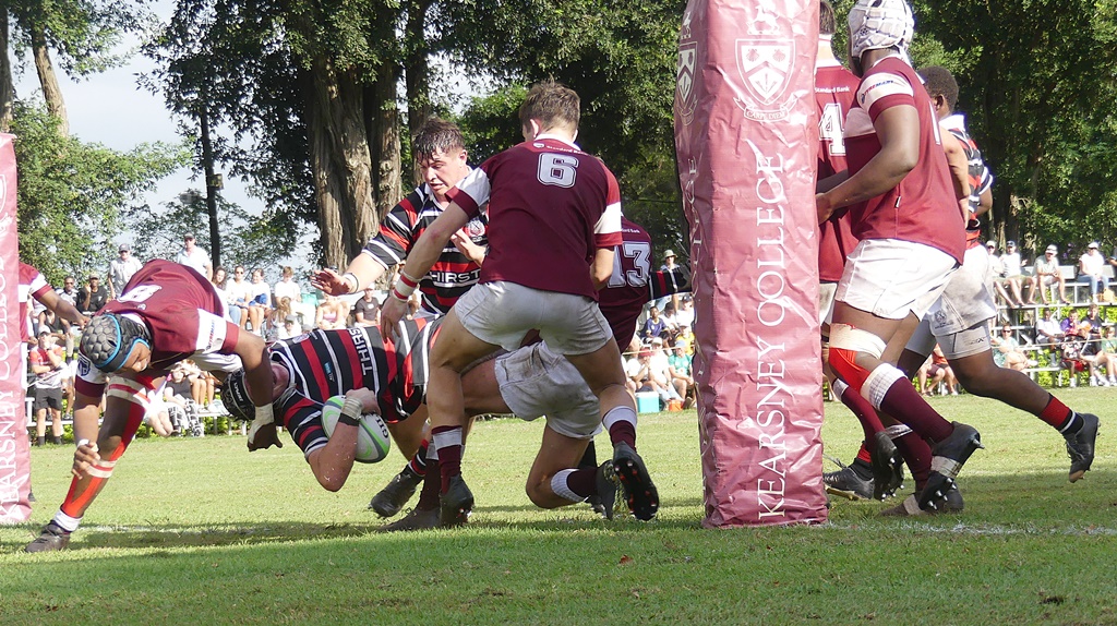 That's how close Jake Jansen came to getting Maritzburg College on the board in the first half, but before he could ground the ball it had been ripped loose and Kearsney kept College out. (Photo: Brad Morgan)