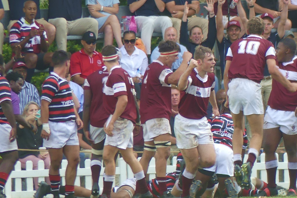 The Kearsney College 1st XV and their supporters react to the home team scoring the first try of the match. (Photo: Brad Morgan)