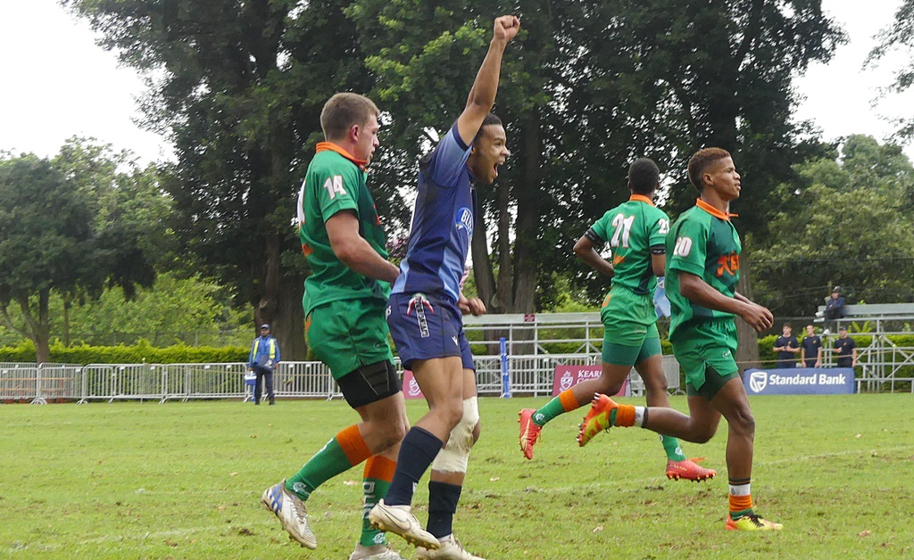 Aiden Abrahams rejoices after landing the winning kick on the final whistle for Worcester Gimnasium. (Photo: Brad Morgan)