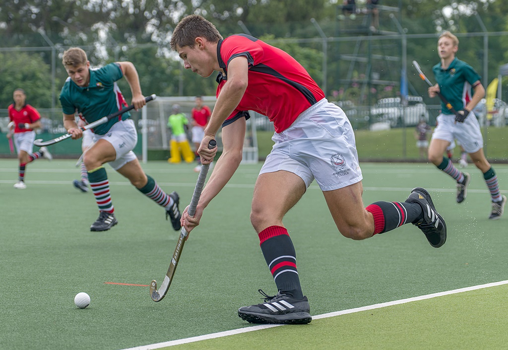 Julian Konigkramer enjoyed a good game for College, and was denied from scoring by a superb stick save by the Pretoria Boys High goalkeeper. (Photo: Justin Waldman Sports Photography)