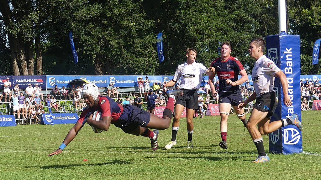 Michael Satade broke through for a try early in the second half to stake Westville to a 20-0 lead over Monument at the Kearsney Easter Rugby Festival. (Photo: Brad Morgan)